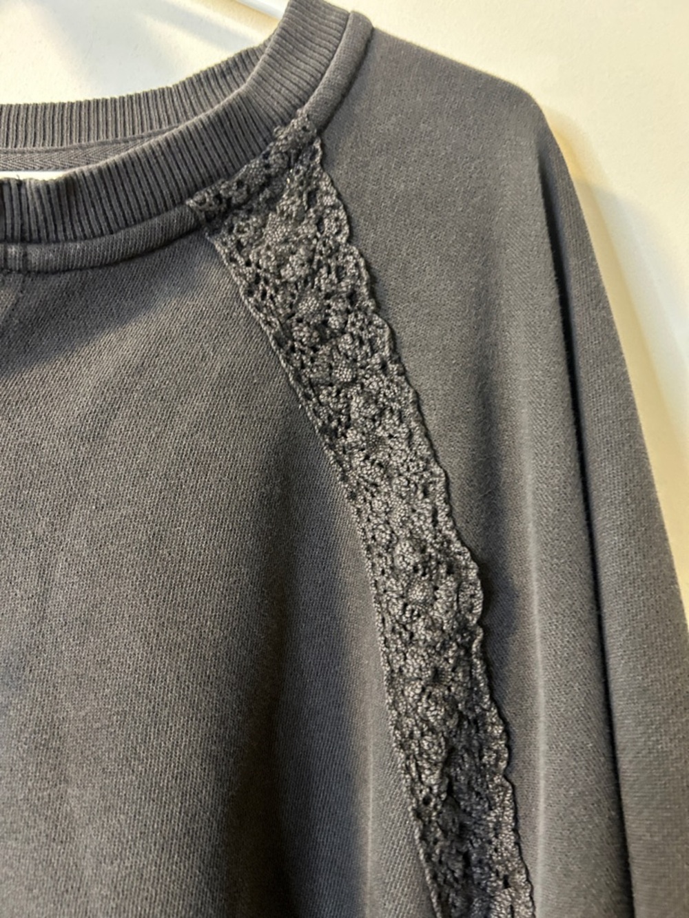 100. aerie Charcoal Lace-Trim Pullover Sweatshirt - Picture 7 of 7